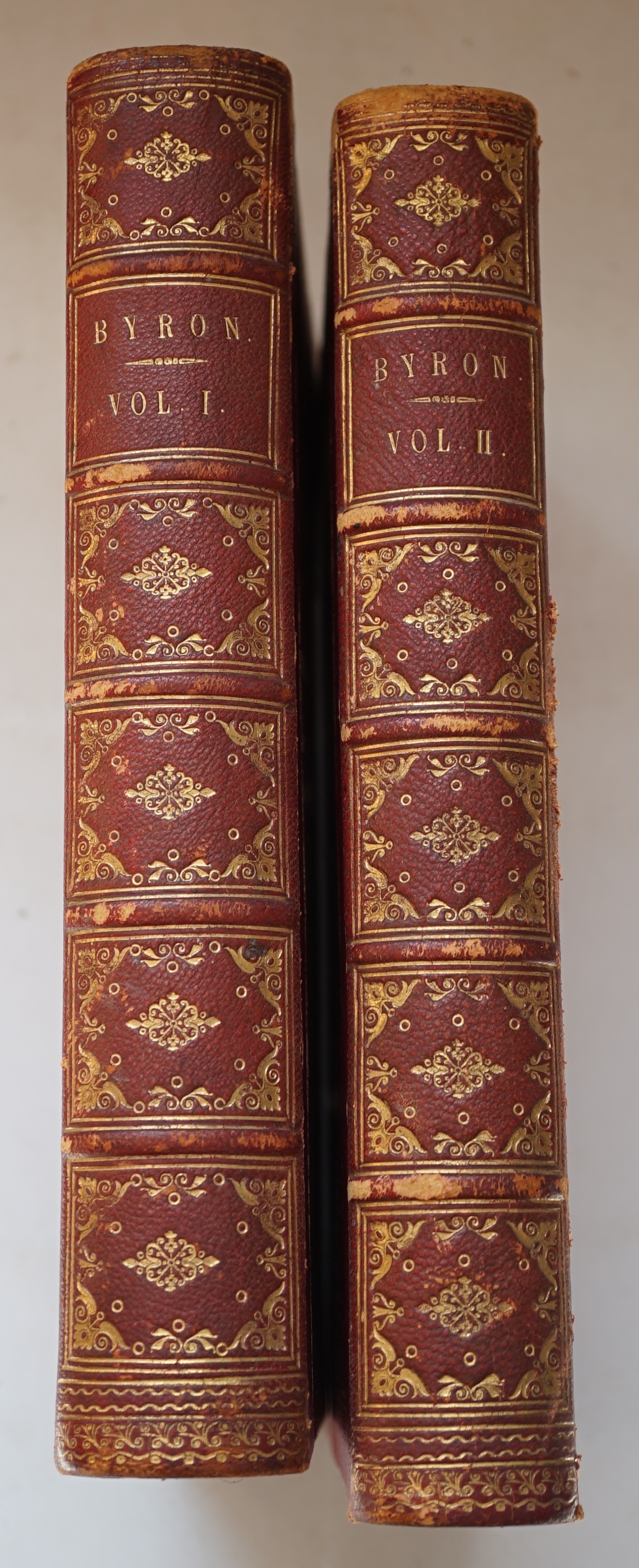 Byron, George Gordon Noel, Lord - The Works of Lord Byron: with a Life and Illustrative Notes, by William Anderson, 2 vols, 8vo, with portrait frontispiece and 58 engravings, half red morocco, A. Fullerton, Edinburgh, c.